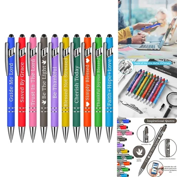 1 комплект химикалки с офис, вдъхновяващи цитати, стилна писалка за сензорен екран, A