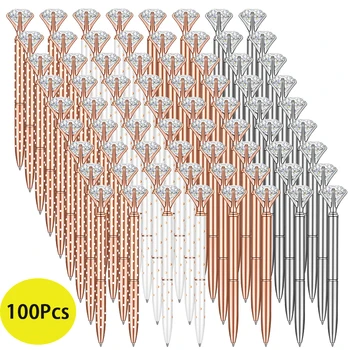 100 бр. големи химикалки с кристали и пайети, прибиращи метални химикалки с кристали за жени, сватбена декорация за душата, подаръци