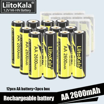 12 БР. LiitoKala Ni-26/AA 1.2 2600 mah Ni-MH AA Акумулаторна Батерия за камера, което предотвратява падането на превозното средство + Отделението блок AA