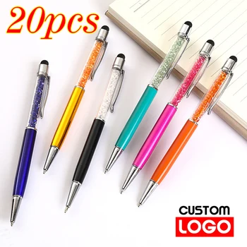 20 бр/лот, метална химикалка писалка с декорация във формата на кристали, един модерен творчески стилус за писма, канцеларски материали, училищен подарък, безплатно лого по поръчка