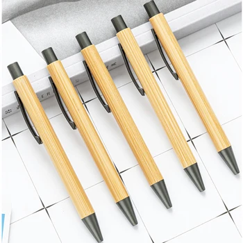 5 бр. Луксозна химикалка химикалка от бамбуково дърво с върха 1,0 мм, черно мастило, бизнес химикалка за подпис, канцеларски материали, ученически пособия