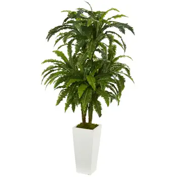 50-инчов изкуствено растение Marginatum в бяла ваза в зелен цвят