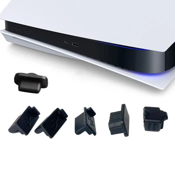 6 бр. комплект черни силиконови пылезащитных заглушек с интерфейс USB, HDM, защита от прах, прахоустойчив, чанта за носене, капачка за игралната конзола PS5, аксесоари, резервни части