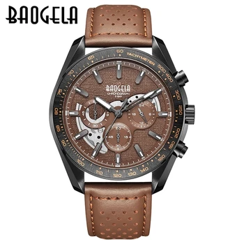 BAOGELA 2023Luxury, мъжки спортни кварцов мъжки часовник с хронограф и календар, японски механизъм, 50 м, висок клас марка, ръчен часовник от естествена кожа