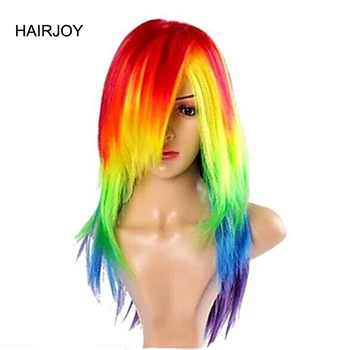 HAIRJOY Женски cosplay от синтетични косми My Little Pony Rainbow Dash, многоцветен огнеупорни перука за партита, безплатна доставка