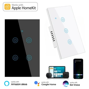 Homekit WiFi Smart Switch US 1/2/3/4 Gang монтиран на стената lcd Сензорен Прекъсвач Светлина Умен Дом Гласово Управление Работи С Siri Алекса Google