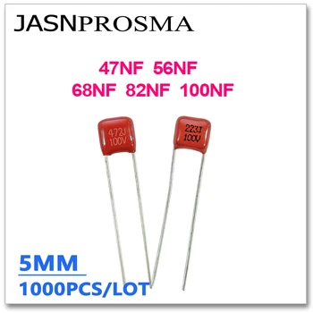 JASNPROSMA CBB кондензатор стъпка 5 Мм, 100, 250 и 1000 бр. 47NF 56NF 68NF 82NF 100NF 563J 683J 823J 473J 104J 0,1 ICF DIP 5%
