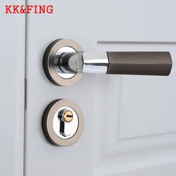 KK & FING Американски черен златна автоматично заключване на вратите Комплект Вътрешна спалня Баня Безшумен разъемный заключване с дървена дръжката на кабинета хардуер
