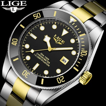 LIGE Нови спортни мъжки часовник за гмуркане, бизнес кварцов часовник с ретро дизайн, мъжки водоустойчив часовник в стил милитари от неръждаема стомана