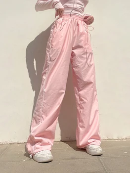 WeiYao, Корейски Модерни Розови Провиснал Джоггеры в стил Хипи, Дамски Ежедневни Спортни Панталони С Висока Талия На съвсем малък, Уличен Стил, прави Панталони