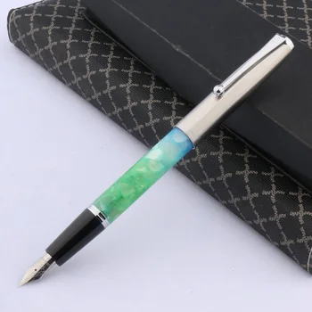 jinhao 51-сребърен класическа гладка детайл за писма, счетоводна, авроро-зелена акрилна писалка, офис и ученически пособия