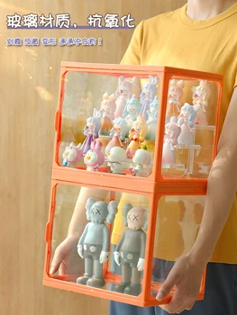 Багажник За Изложбата на Стоки Ръчно изработени със Стъклен Капак Прахоустойчив Шкаф Кукла с Кацане Витрина