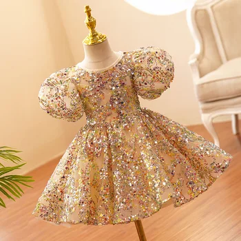 Бебешка рокля на принцеса от 1 до 14 години, детско сватбена рокля с цветя модел за момиченце, елегантна рокля за изпълнения на пиано, пролет