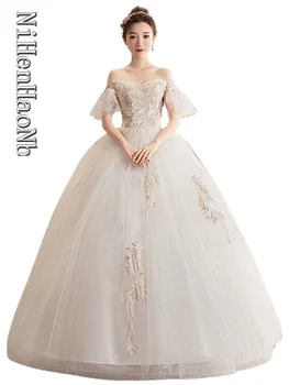 Булчинската рокля на булката, Луксозно Vestidos De Новия, бални рокли дантела, сватбени рокли, сватбени рокли