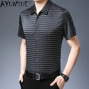 Висококачествена тениска за мъже с къси ръкави, 92% от Черница, истински мъжки ризи, лятна мъжки дрехи, свободна ежедневни риза с принтом, мъжки блузи