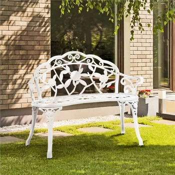 Градинска антични метална пейка за двор, парк, градина, бял