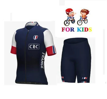 Детска риза за колоезденето на националния отбор на Франция 2023 г., велосипедна дрехи с къс ръкав и къси панталонки Ropa Ciclismo