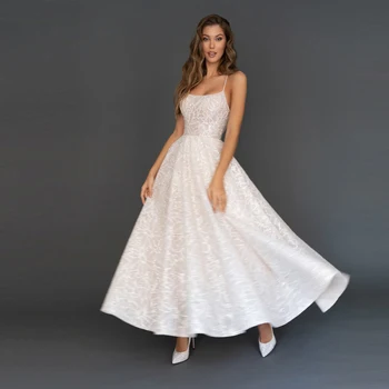 Елегантни бели вечерни рокли в стил сладко момиче, секси рокля на спагети презрамки с дължина до глезените рокля за абитуриентски бал с отворен гръб Robe De Mariée за жени