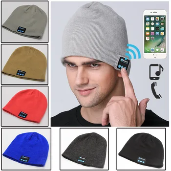 Зимна Bluetooth-съвместима USB-акумулаторна музикални слушалки, топло вязаная шапчица-бини