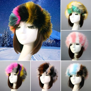 Зимна дамска превръзка на главата с нагревателя, руски слушалки, празен надмощие, шапки от изкуствена кожа, космати руно, градинска мода за момичета