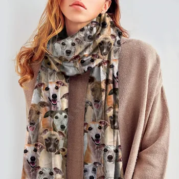Имитационный вълнен шал с 3D принтом Whippet, есенно-зимния утолщающий топъл шал-шал със забавна куче