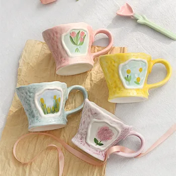 Керамични кафеена чаша в скандинавски стил, цвете кухненски чаша за чай с мляко за закуска, домашна декоративна реколта термостойкая чаша, чаша за мляко