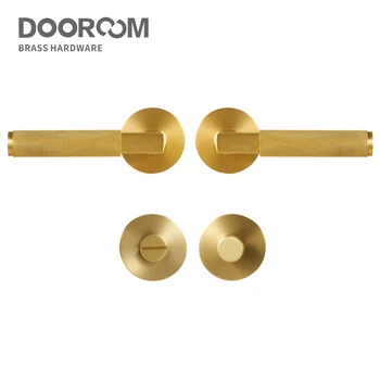 Комплект брави от месинг с накаткой Dooroom, механизъм за завъртане, модерен интериор, спалня, баня, комплект дървени врати лостове, фиктивен заключване за уединение