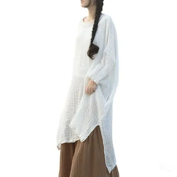 Лятна памучен дълга риза, безплатен халат за баня в ретро стил рокля с грешен подолом