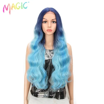 Магически синтетични перука, завързана с дълъг натурални вълнообразни, меки коси, с перуки цвят Омбер, синьо, дъгата, перуки, изработени от устойчиви на висока температура влакна, перуки за cosplay
