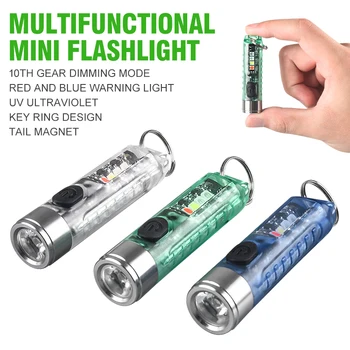 Многофункционален Мини EDC Led Фенерче Преносим Ключодържател с магнитна USB лампа Акумулаторна UV-Лампа Авариен Лампа За Къмпинг