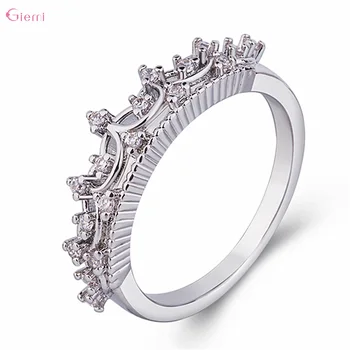 Модерен пръстен с корона AAA цирконий Cz, запълнено с стерлинговым сребро 925 проба, годежен пръстен за жени и момичета