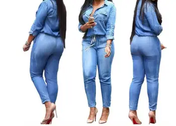 Модни дънкови гащеризони за жени 2022 Всекидневни женски гащеризон с дълъг ръкав и сини дънкови панталони женски тела
