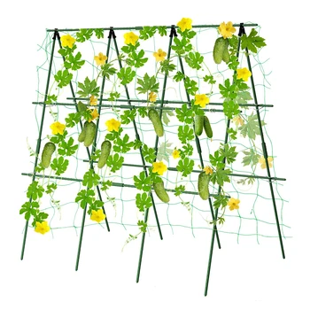 Набор от тежки решетки за краставици, А-образна рамка с мрежа за отглеждането на градински растения, зеленчуци, е подходящ за увивни растения