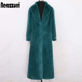 Нерадзурри Зимата Макси пушистое палто от изкуствена кожа жена с дълъг ръкав и яка-шал X-long пушистое пушистое палто мода 2022 6xl 7xl