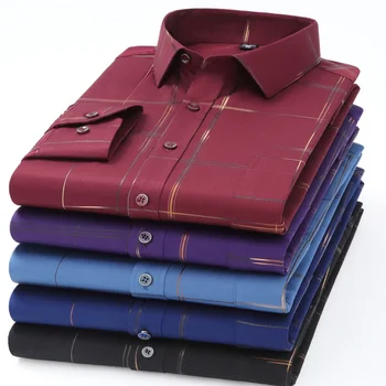 Нови Пролетни Мъжки Ризи с дълъг ръкав Luxury Slim Fit Slik Print Червен Черен Лилаво Мека Гладка Блуза на Тънки Копчета За Работа в Офис