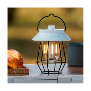 Преносим ретро лампа за къмпинг, акумулаторна лампа с метална дръжка, градинска подвесная палатка, светло бял