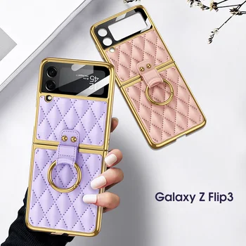 Притежателят на Пръстена на Притежателя От Изкуствена Кожа Твърд Калъф С Покритие Покритие Обичайната Обвивка, Калъф С Бриллиантовым Пръстен За Samsung Galaxy Z Flip3 5G Case Z Flip3