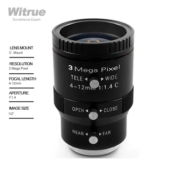 Промишлен обектив Witrue HD 3MP C монтиране 4-12 мм с променливо фокусно разстояние F1.4 1/2