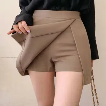Секси нежни шорти с цепка отстрани, поли, дамски елегантни асиметрични ежедневни обикновена шик, стилни стегнати дамски къси панталони с висока талия