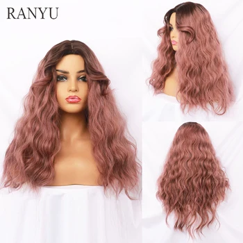 Синтетичен дълги вълнообразни перука RANYU, омбре, розов, черен, огнеупорни, cosplay, перука за парти в стил Лолита
