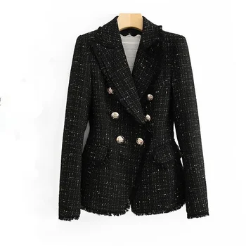 Темпераментна жена яке, туид костюм, сако 2023, нов двубортный висококачествен оборудвана костюм, тънък женски яке