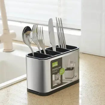 Титуляр прибори за хранене от неръждаема стомана - Кутия за съхранение на кухненските прибори с сливным тава, кухненска органайзер, чекмедже за съхраняване на прибори