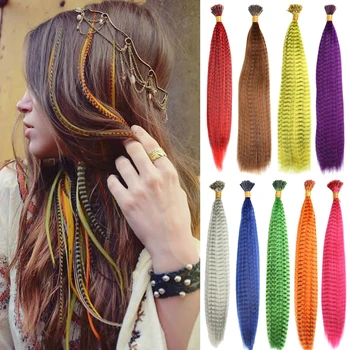 Цветни кичури за удължаване на косата, 10 бр., синтетични перука, режийни коса, линията на Зебра, удължаване на коса от пера
