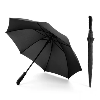 Чисто черен бизнес чадър с дълга дръжка, мъжки пътен чадър от дъжд, женски здрав двойна ветрозащитный чадър от фибростъкло