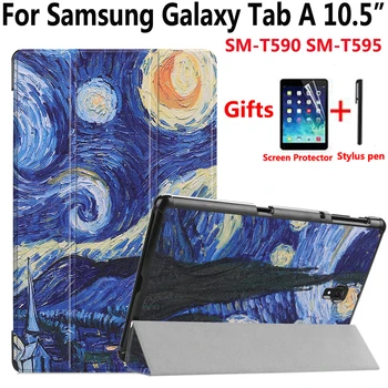 магнитен калъф за Samsung Galaxy Tab A 10.5 2018 SM-T590 SM-T595 T590 T595 Високо Качество на smart Cover + защитно фолио за екрана + стилус