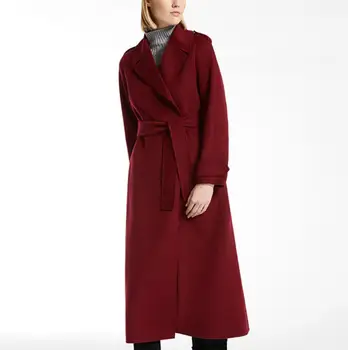 модно кашемировое палто, есен-зима, женски винтажное тънка дълга вълна палто с цепка, дизайнерско с джоб на колана, луксозно