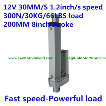 скорост 30 мм/сек 1,2 инча/сек 300 Н натоварване 30 кг 66 килограма 200 мм ход на 8 сантиметра на 12 В мини електрически линии, който има